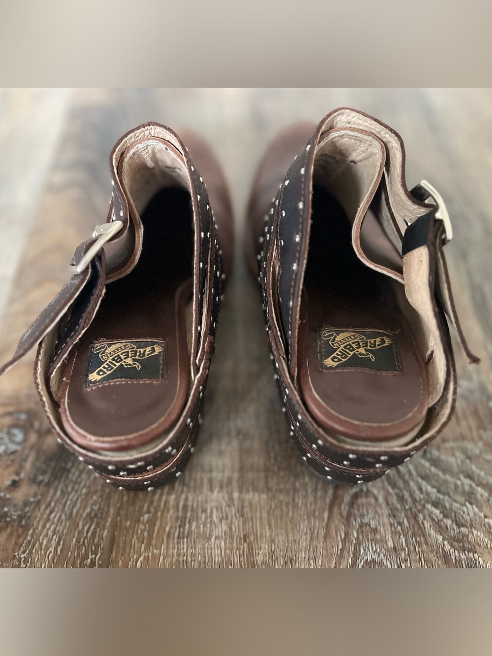 Freebird by Steven Frontier Brown Leather Mule Studded Booties size 9 - Picture 9 of 12